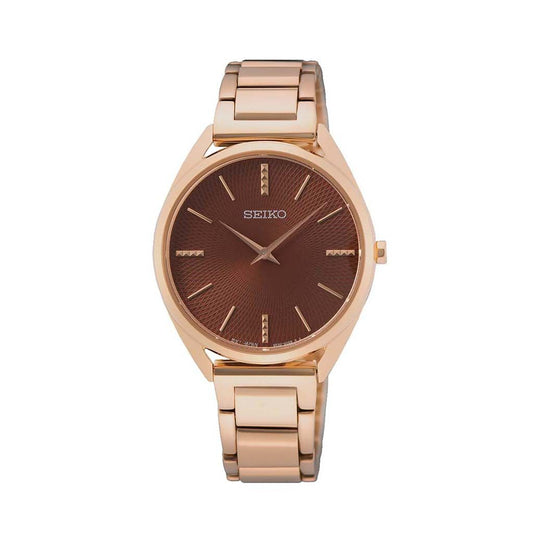 SEIKO Ladies' Hand Watch QUARTZ Stainless Band, Brown Dial SWR062P1
