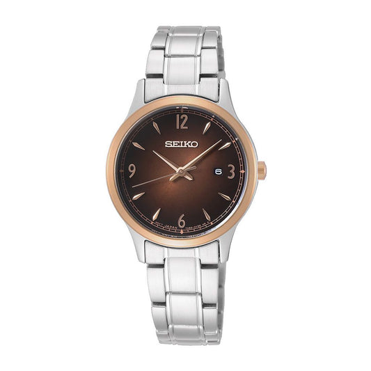 SEIKO Ladies' Hand Watch QUARTZ Stainless Band Dark Brown Dial SXDH02P1