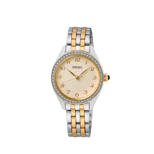 SEIKO Ladies' Hand Watch QUARTZ Stainless Band, Gold Dial SUR480P1