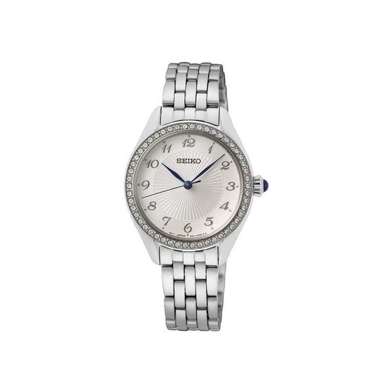 SEIKO Ladies' Hand Watch QUARTZ Stainless Band, White Dial SUR479P1