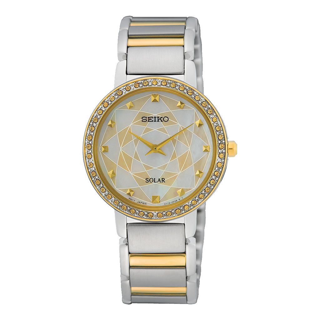 SEIKO Ladies' Hand Watch SOLAR Stainless Band Gold Dial SUP454P1