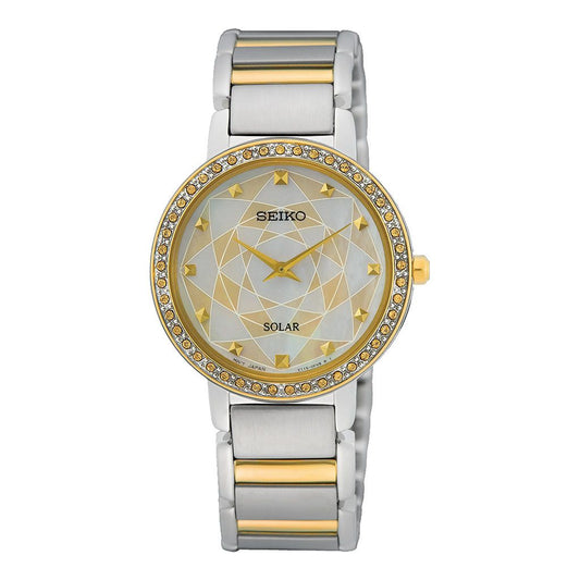 SEIKO Ladies' Hand Watch SOLAR Stainless Band Gold Dial SUP454P1