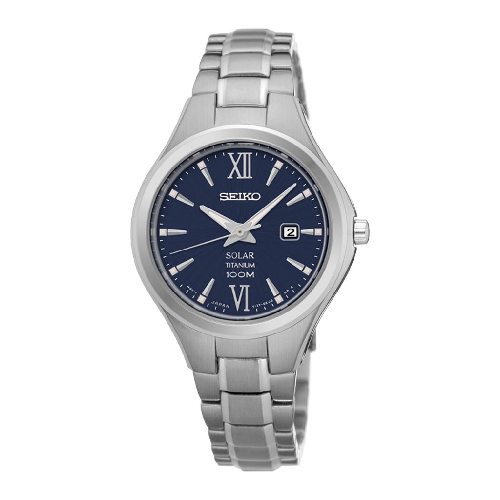 SEIKO Ladies' Hand Watch SOLAR Titanium Bracelet, Blue Dial SUT273P1