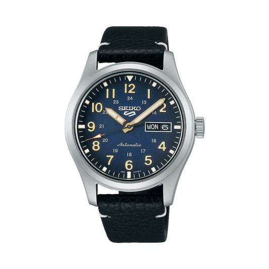 SEIKO Men's Hand Watch 5 SPORTS Black Leather Strap Blue Dial SRPG39K1