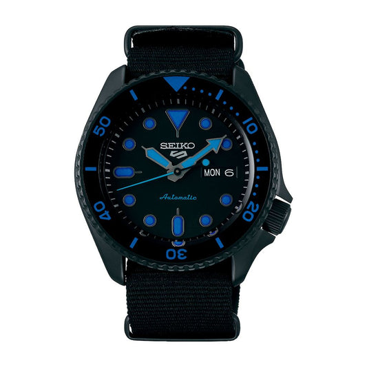 SEIKO Men's Hand Watch 5 SPORTS Black Nylon Strap, Black Dial SRPD81K1