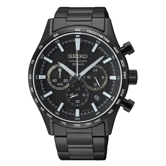 SEIKO Men's Hand Watch CHRONOGRAPH Stainless Band Black Dial SSB415P1