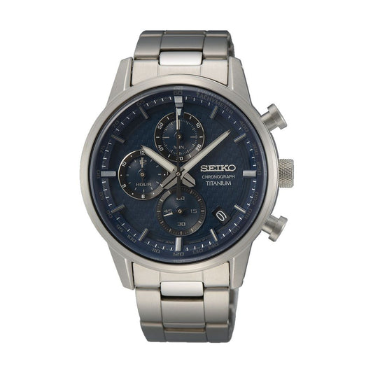 SEIKO Men's Hand Watch CHRONOGRAPH Titanium Band Blue Dial SSB387P1