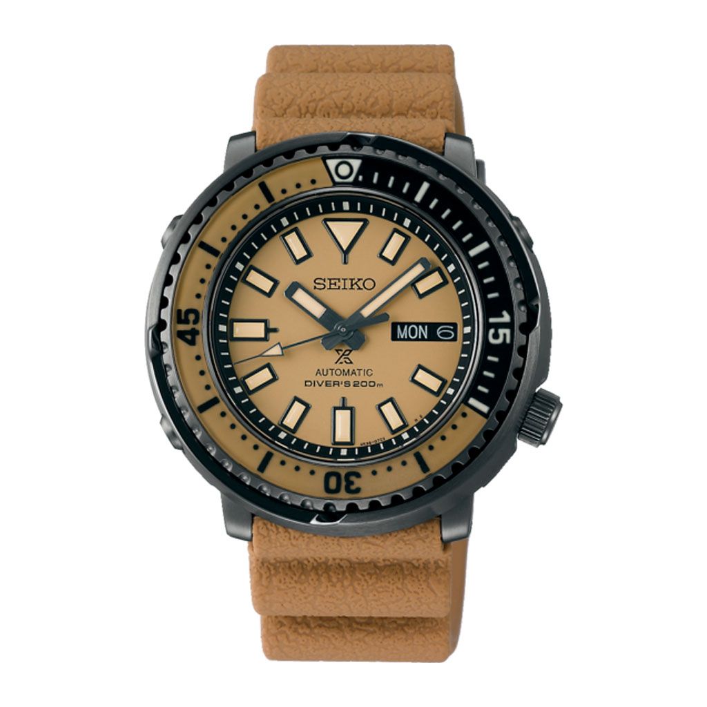 SEIKO Men's Hand Watch PROSPEX Beige Rubber Strap, Beige Dial SRPE29J1