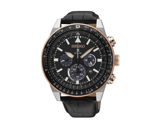 SEIKO Men's Hand Watch PROSPEX Black Leather Band, Black Dial SSC611P1