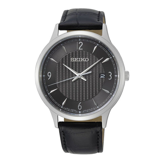 SEIKO Men's Hand Watch QUARTZ Black Leather Strap Black Dial SGEH85P1