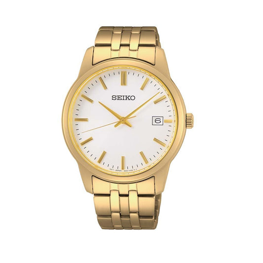 SEIKO Men's Hand Watch QUARTZ Stainless Band, White Dial SUR404P1