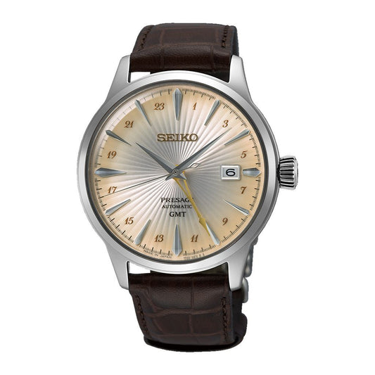 SEIKO Men's Watch PRESAGE Brown Leather Band Silver x Gold Dial SSK041J1
