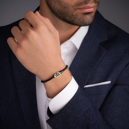 Cerruti 1881 Black Braided Leather Bracelet CIAGB0015203