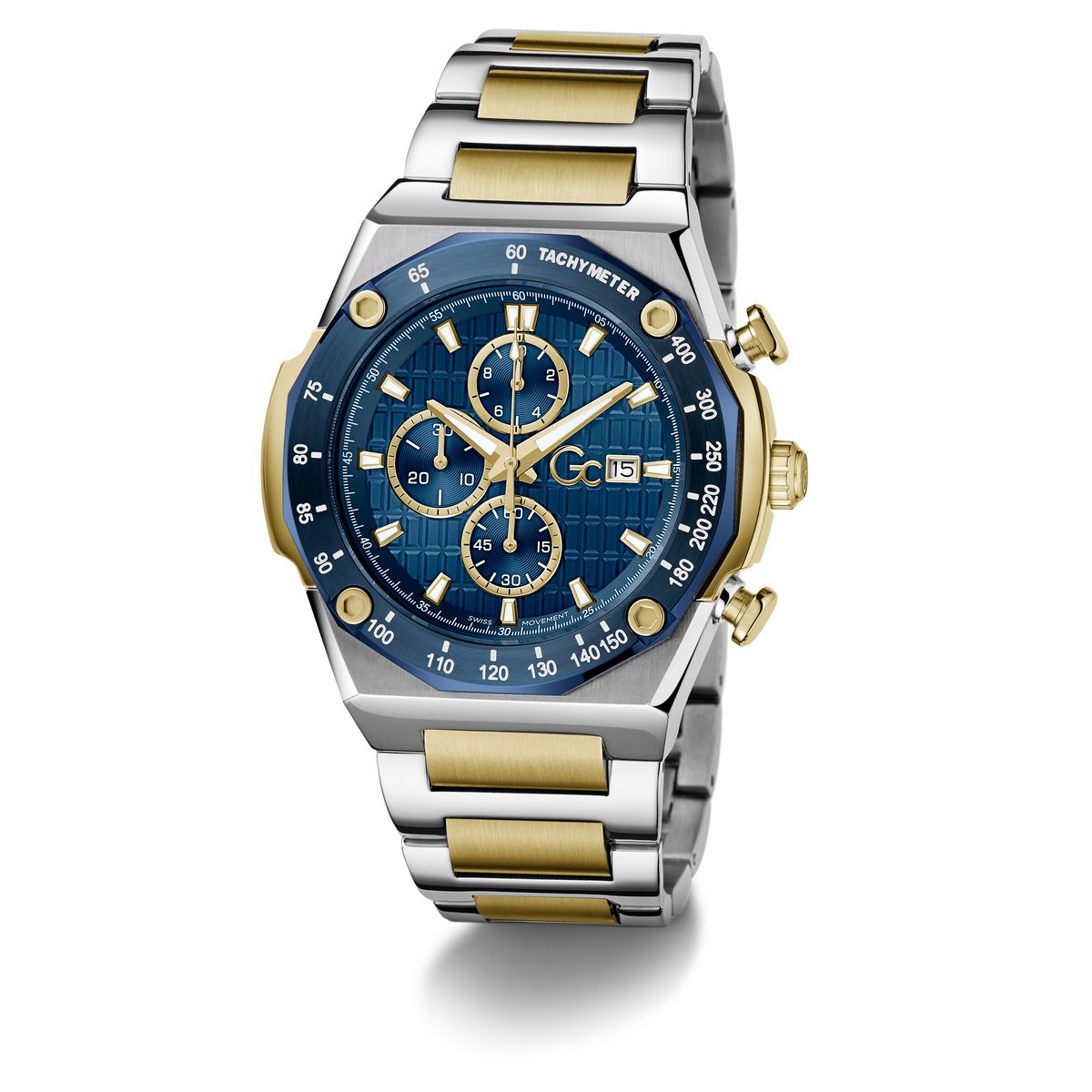 Gc Idol Sport Chrono Metal Men Watch Silver & Yellow Gold Stainless Steel Bracelet Z68001G7
