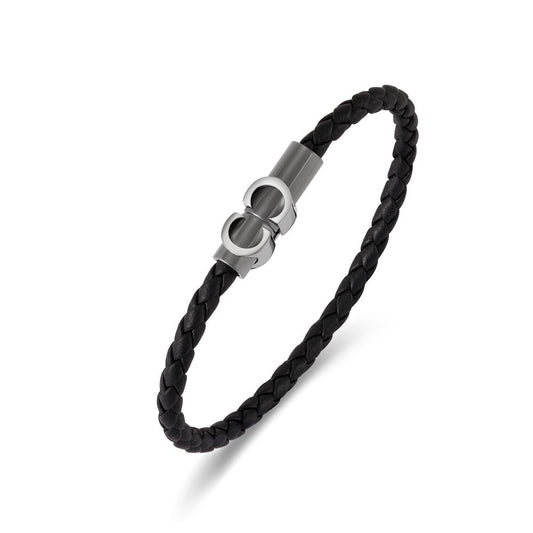 Cerruti 1881 Black Braided Leather Bracelet CIAGB0015203