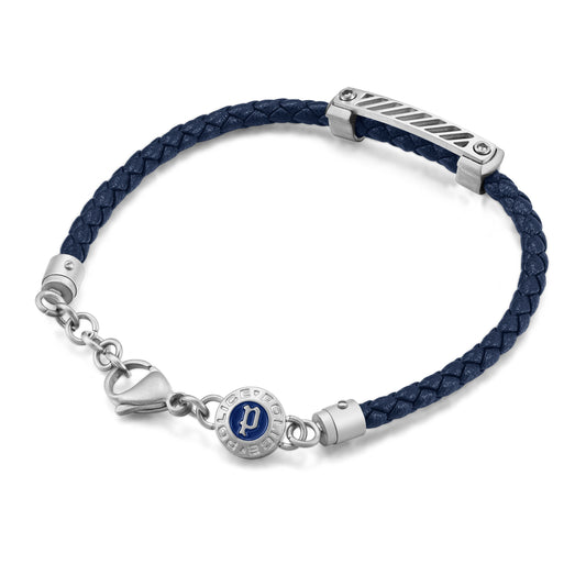 POLICE PLAQUETES SS W NAVY ENAMEL LEATHER GS BRACELET