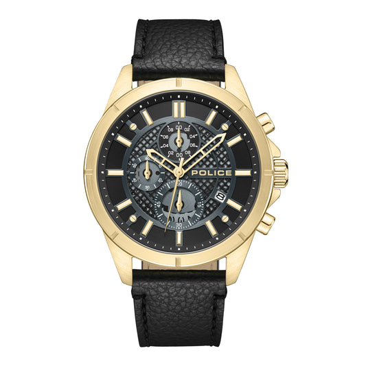 Police Watches Burbank Watch with Black Leather Bracelet PEWGC0054001, Black