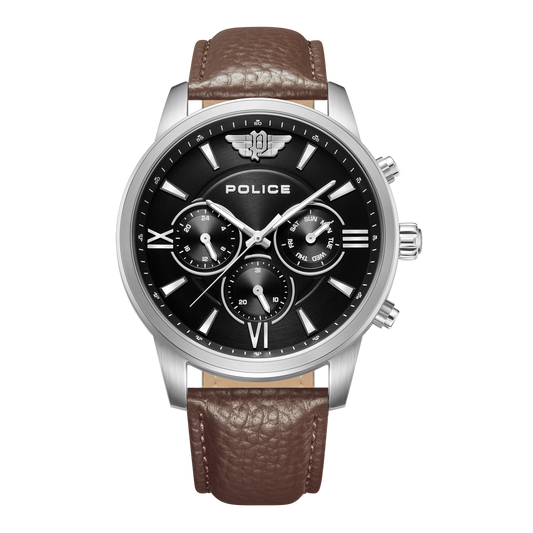Police Men's 44 MM Brown & Black Chronograph Genuine Leather Watch | PEWGF0040402