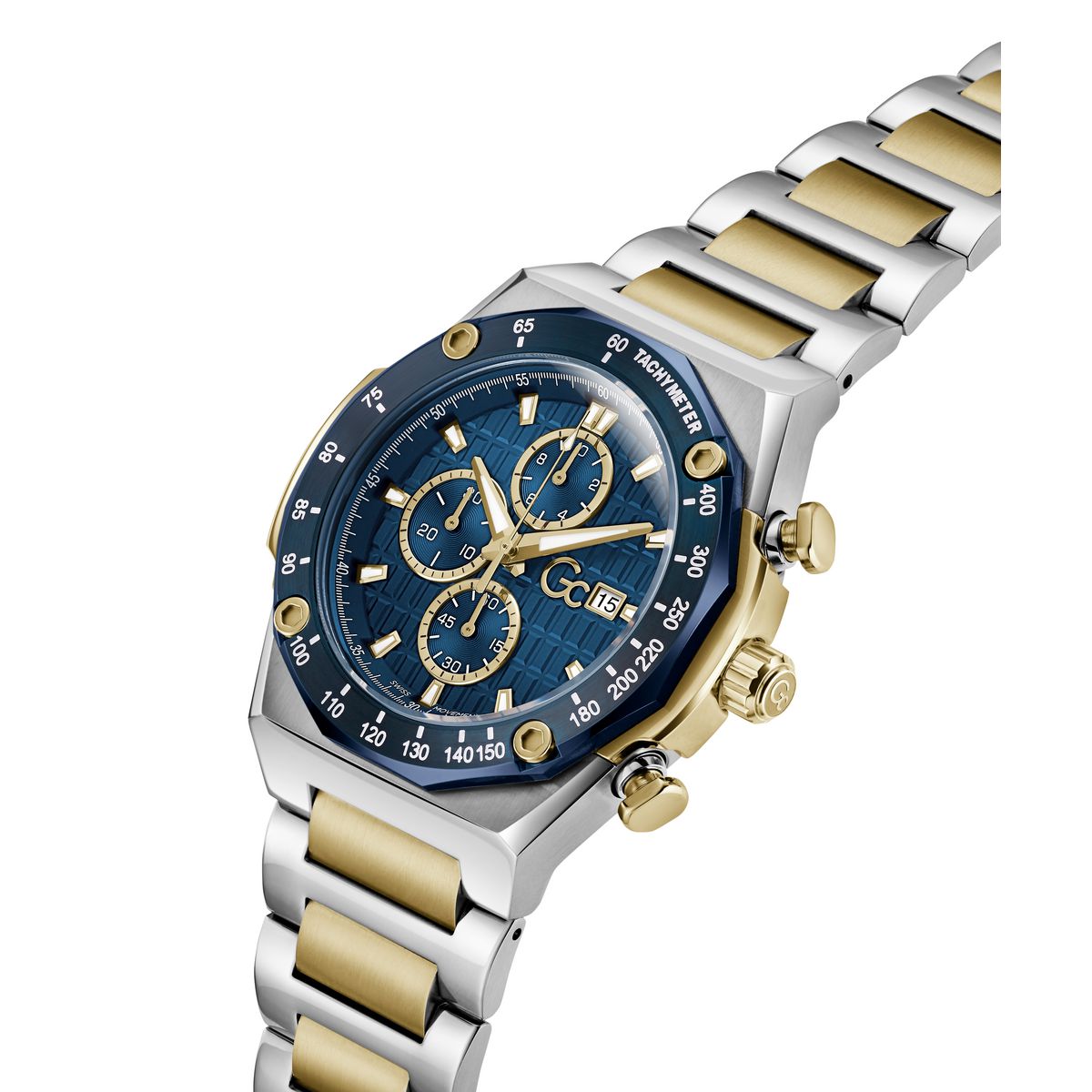 Gc Idol Sport Chrono Metal Men Watch Silver & Yellow Gold Stainless Steel Bracelet Z68001G7