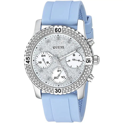 Guess Confetti Crystal Women's Watch with Silver Dial and Blue Rubber Strap - W1098L3
