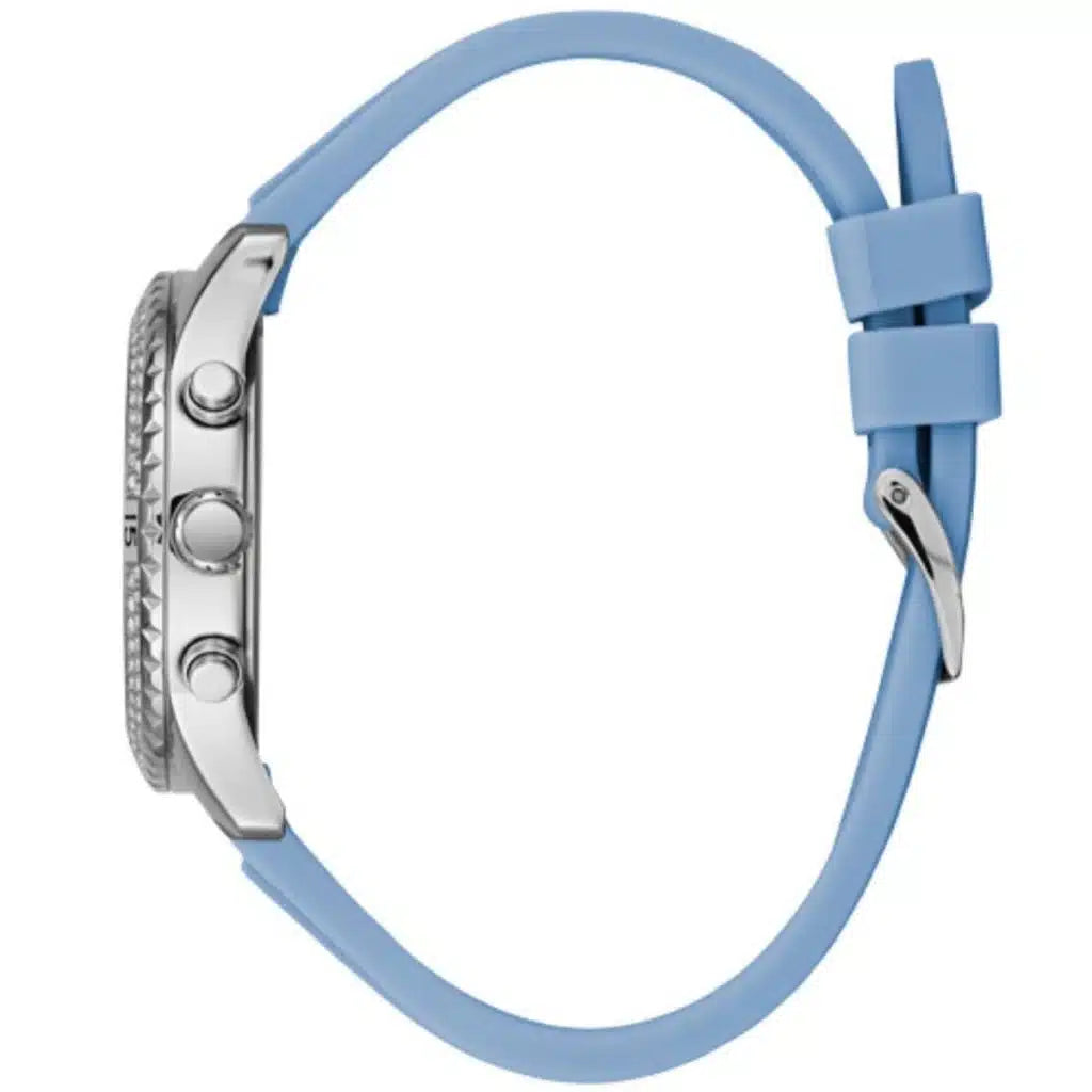 Guess Confetti Crystal Women's Watch with Silver Dial and Blue Rubber Strap - W1098L3