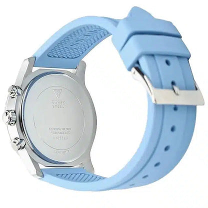Guess Confetti Crystal Women's Watch with Silver Dial and Blue Rubber Strap - W1098L3