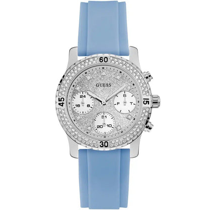 Guess Confetti Crystal Women's Watch with Silver Dial and Blue Rubber Strap - W1098L3