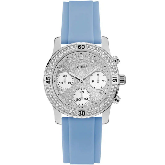 Guess Confetti Crystal Women's Watch with Silver Dial and Blue Rubber Strap - W1098L3