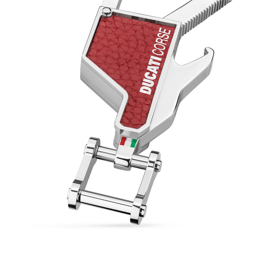 Ducati DTAGK2138103 Forma Stainless Steel with Red Leather Keyring