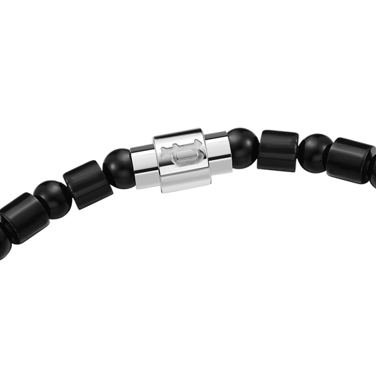POLICE URBAN COLOR SHINY SS BLACK ONYX BEADS BRACELET