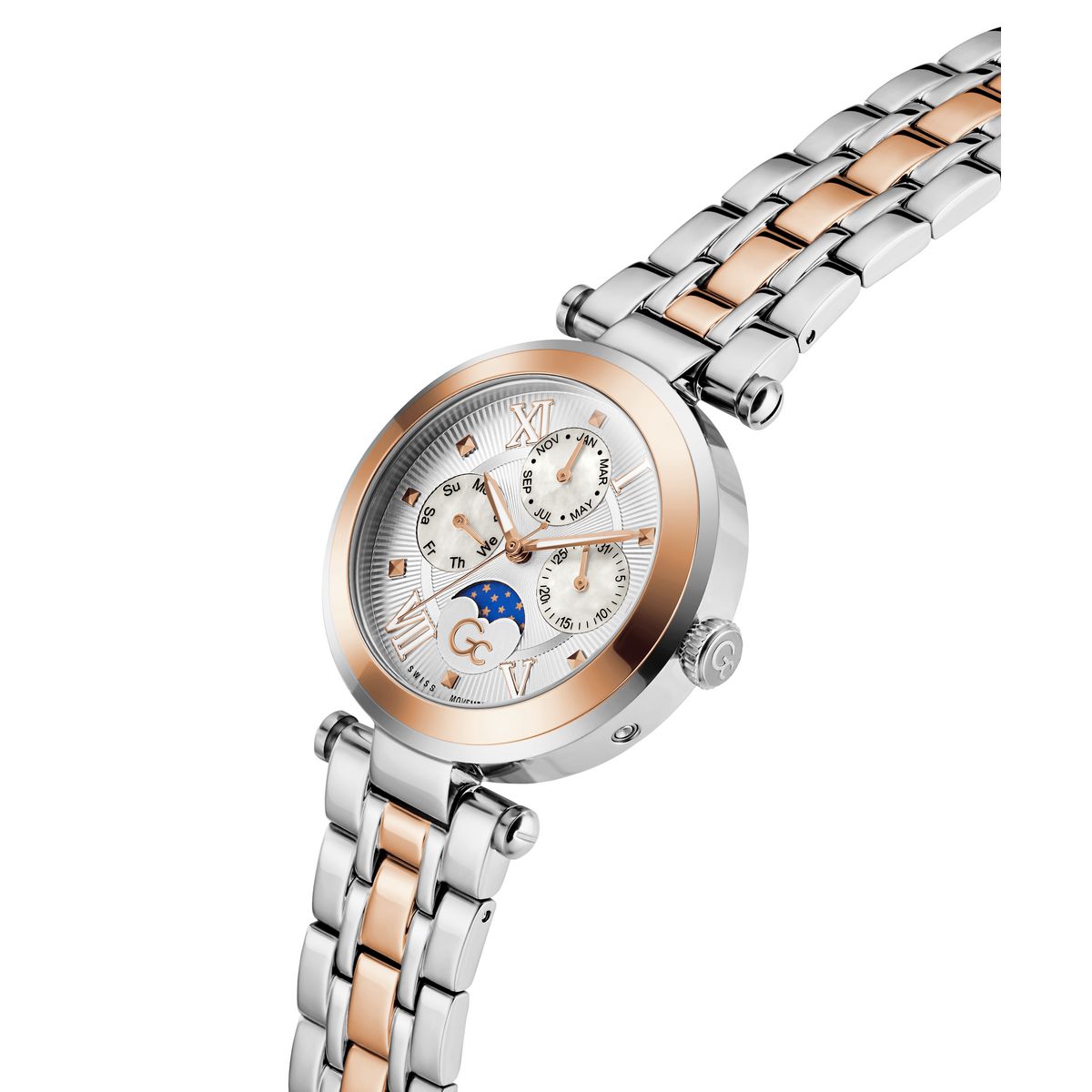 Gc TopChic Mid Size Metal Women Watch Silver & Rose Gold Stainless Steel Bracelet Z62001L2
