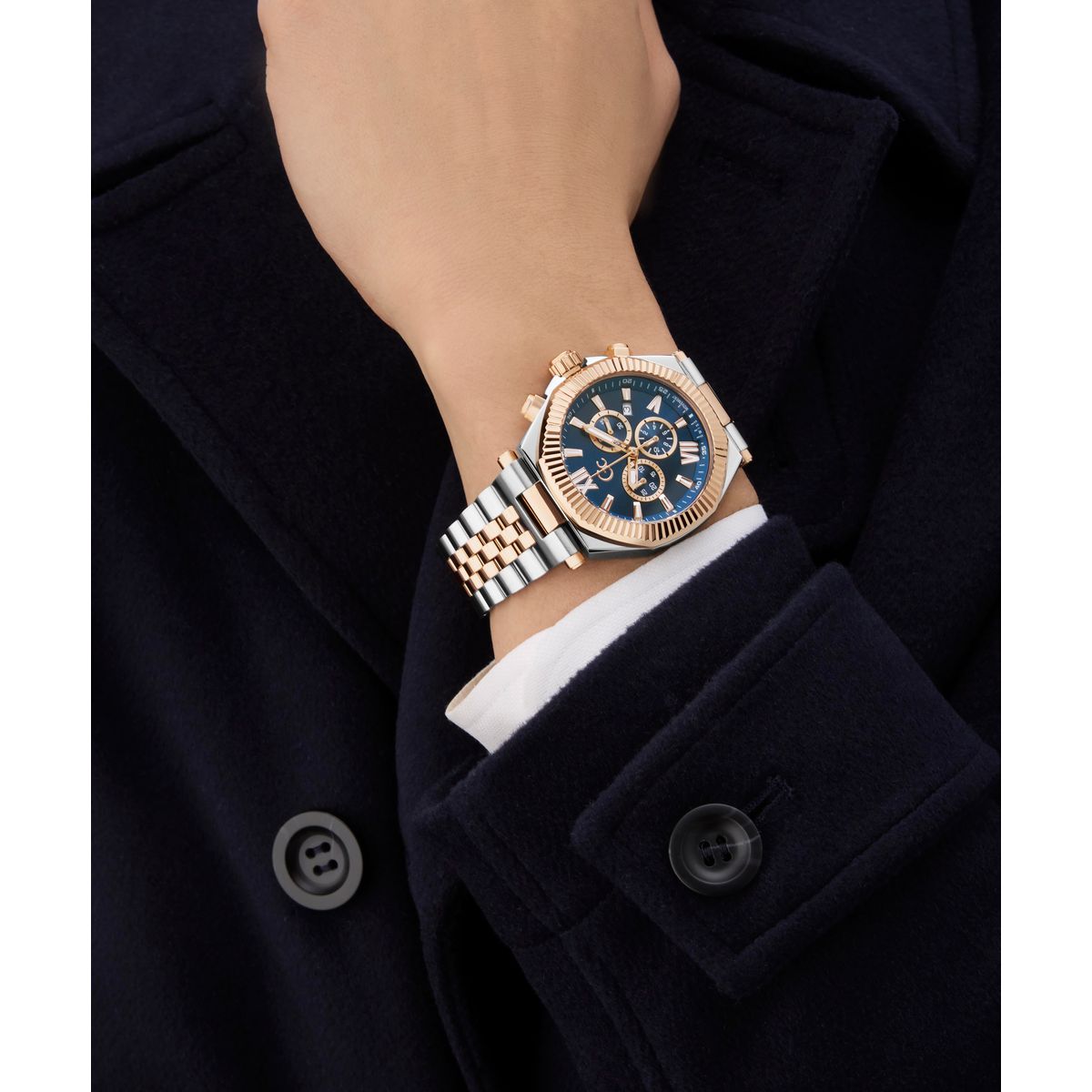 Gc Atlas Chrono Metal Men Watch Silver & Rose Gold Stainless Steel Bracelet Z66002G7