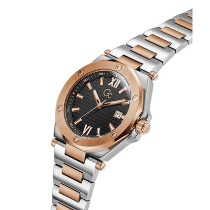Gc Legacy Sleek Metal Men Watch Silver & Rose Gold Stainless Steel Bracelet Z67002G2