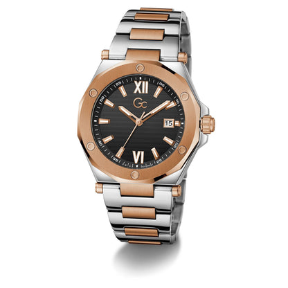 Gc Legacy Sleek Metal Men Watch Silver & Rose Gold Stainless Steel Bracelet Z67002G2
